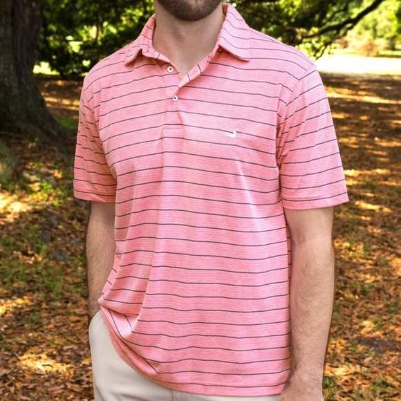 Southern Marsh Men's Short Sleeve Pink Striped Berkeley Performance Polo Shirt - Picture 2 of 10
